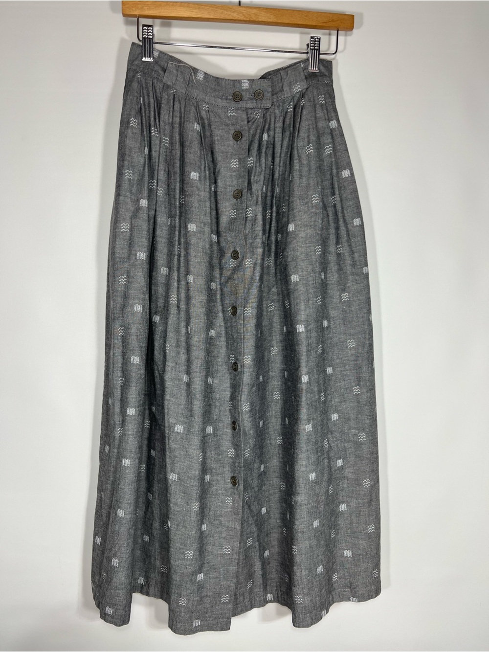Vintage Grey Button-Front Cotton Midi Skirt